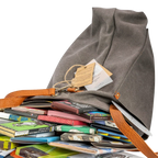 Gray canvas Bar & Cocoa Ultimate Chocolate Tote with tan leather handles