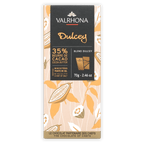 Valrhona Grand Cru Dulcey Blond 35% chocolate bar with salt, elegant wrapper