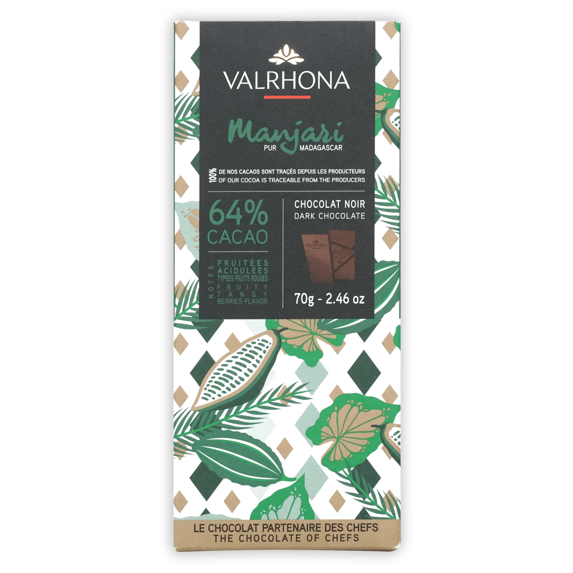 Valrhona Grand Cru Manjari 64% cacao dark chocolate bar