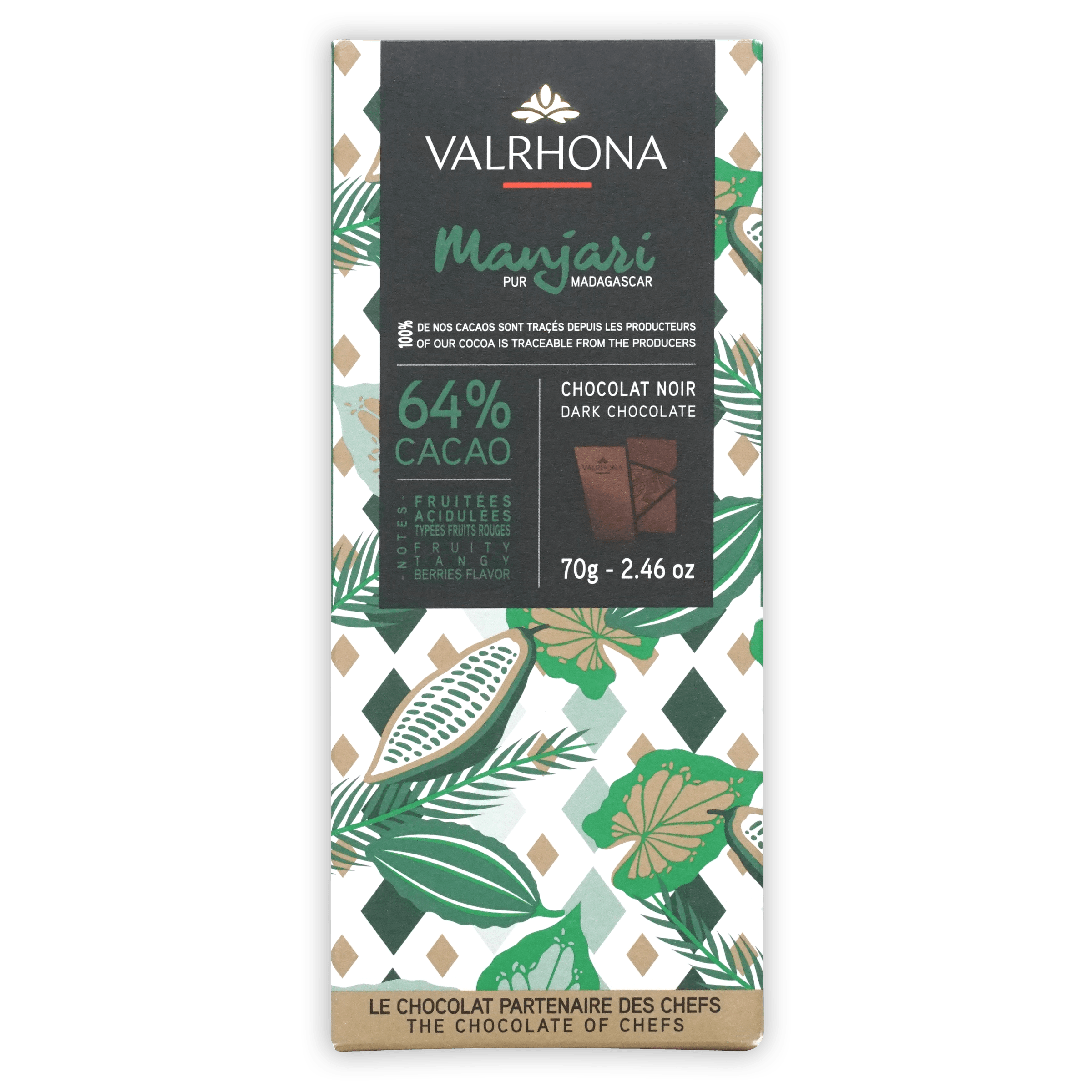 Valrhona Grand Cru Manjari 64% cacao dark chocolate bar
