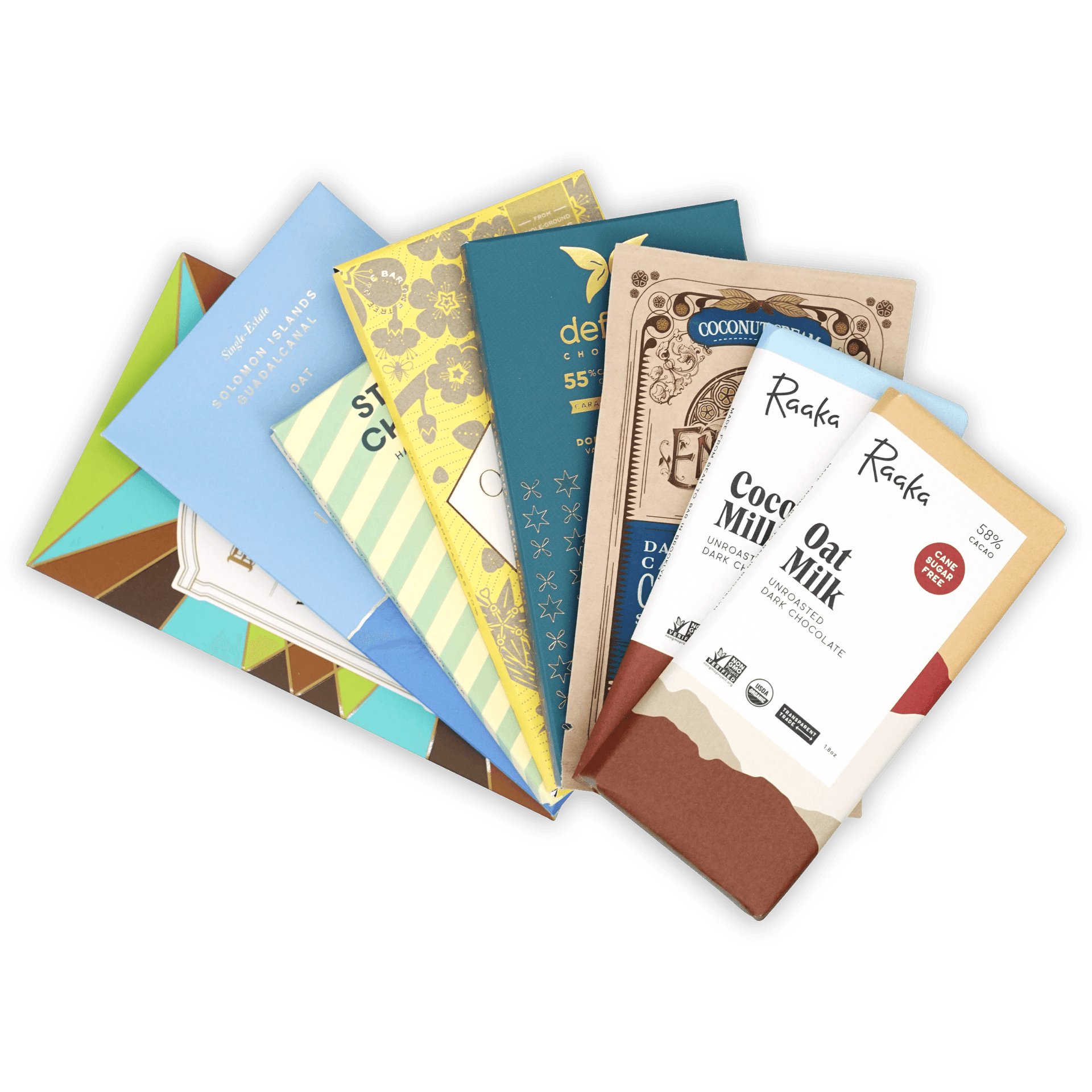 Vegan milk chocolate bundle with 5 Raaka and Defy artisanal bars