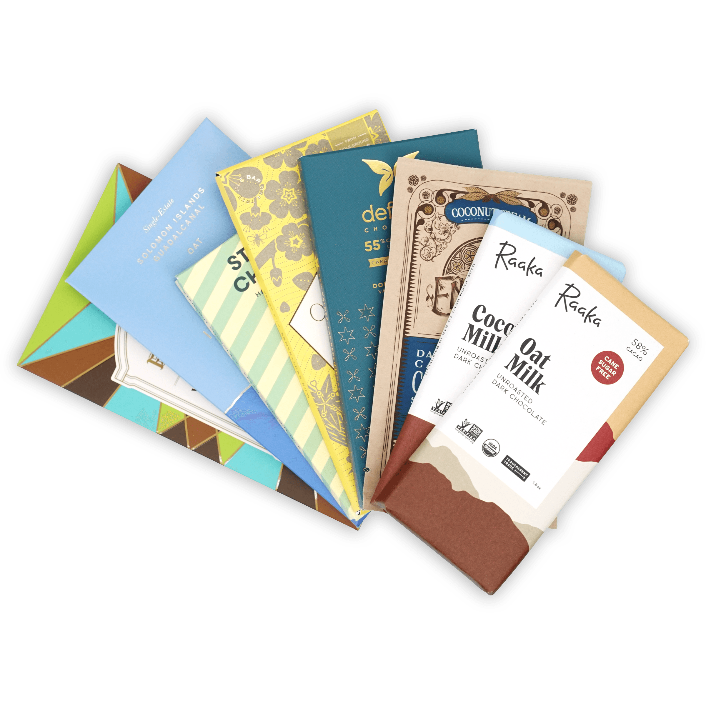 Vegan milk chocolate bundle with 5 Raaka and Defy artisanal bars