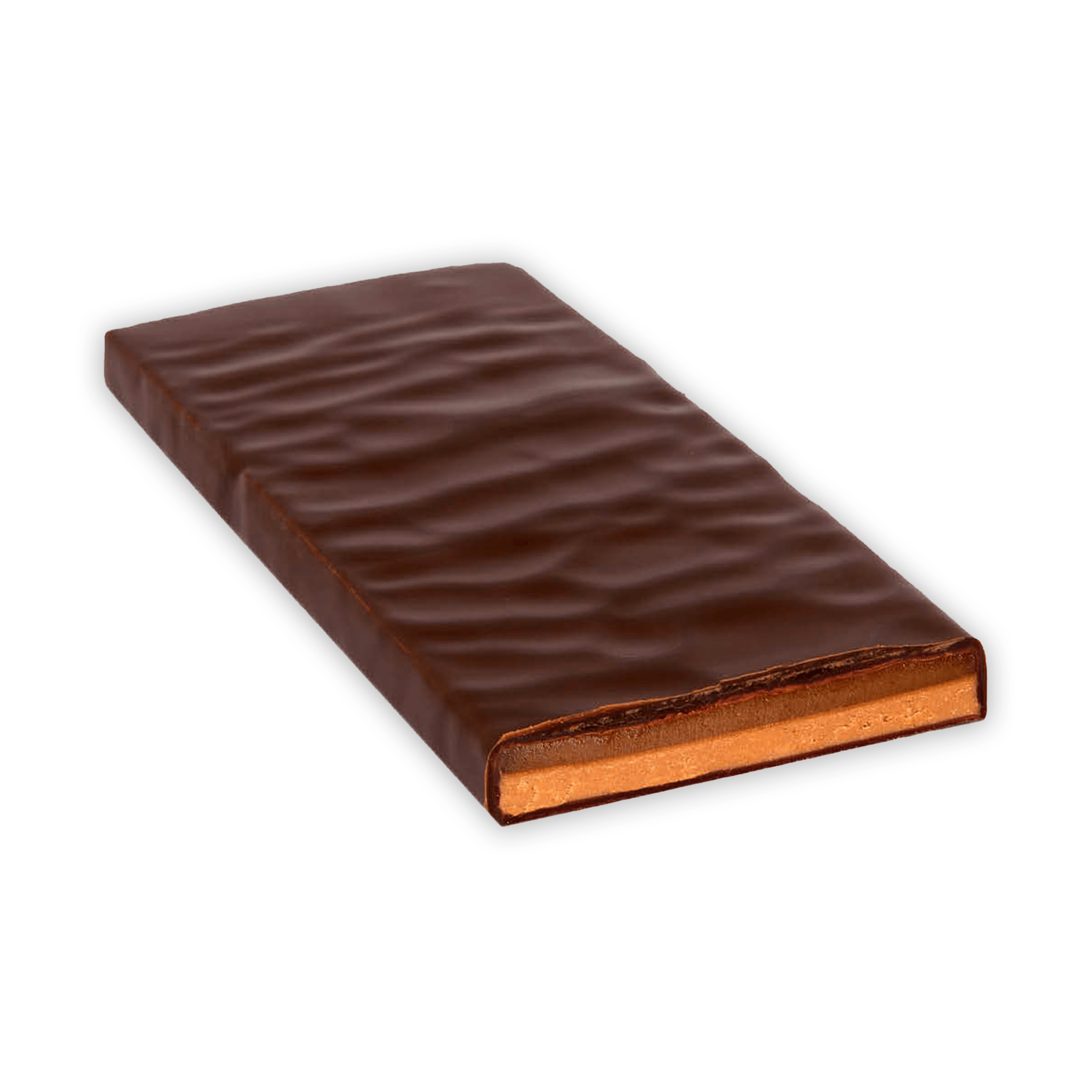 Zotter Salted Caramel 70% filled milk chocolate bar with glossy wavy ridges