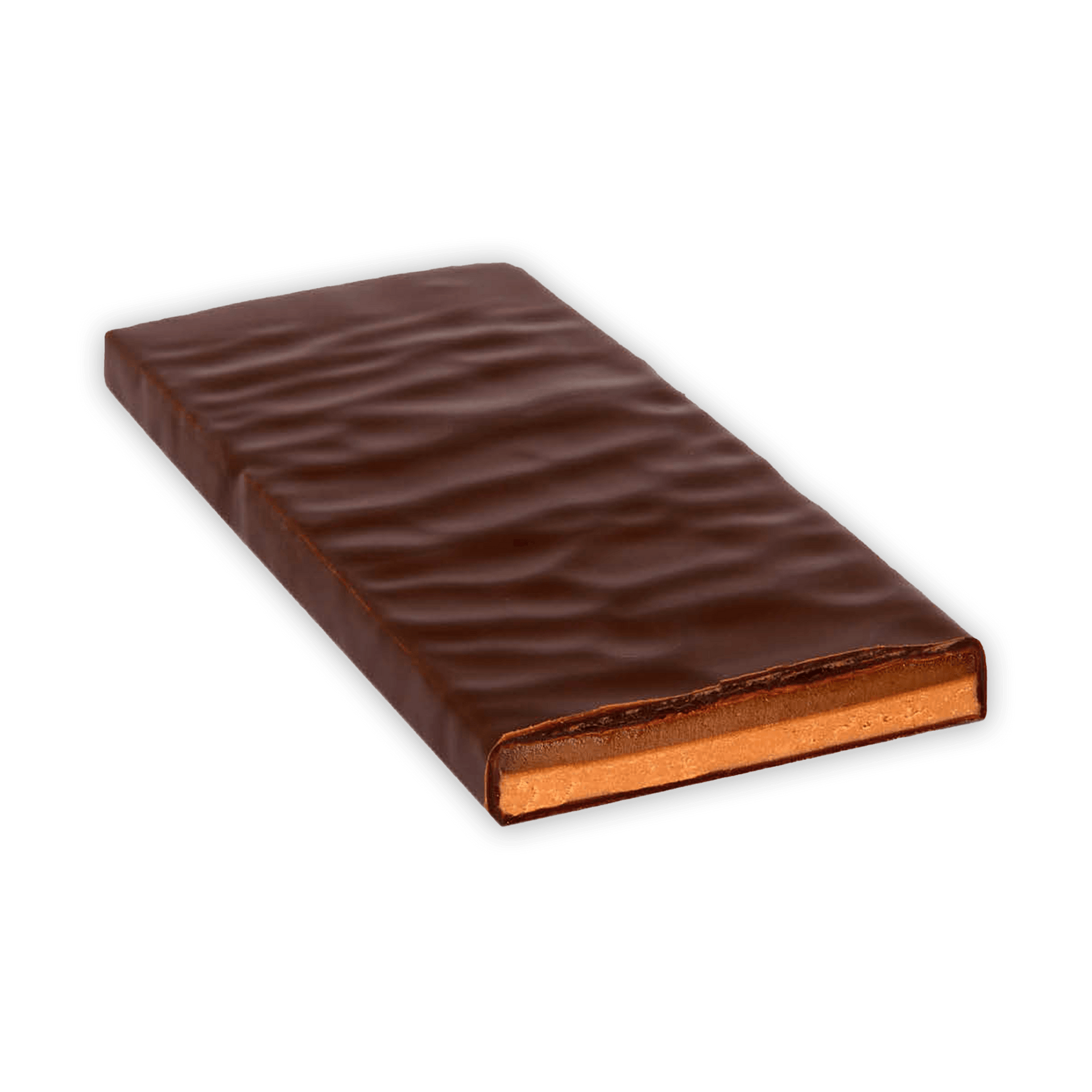Zotter Salted Caramel 70% filled milk chocolate bar with glossy wavy ridges