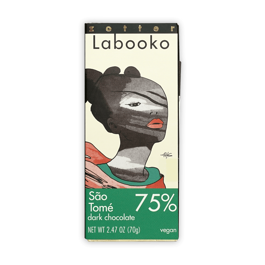 Labooko Sao Tome 75% dark chocolate bar in sleek packaging